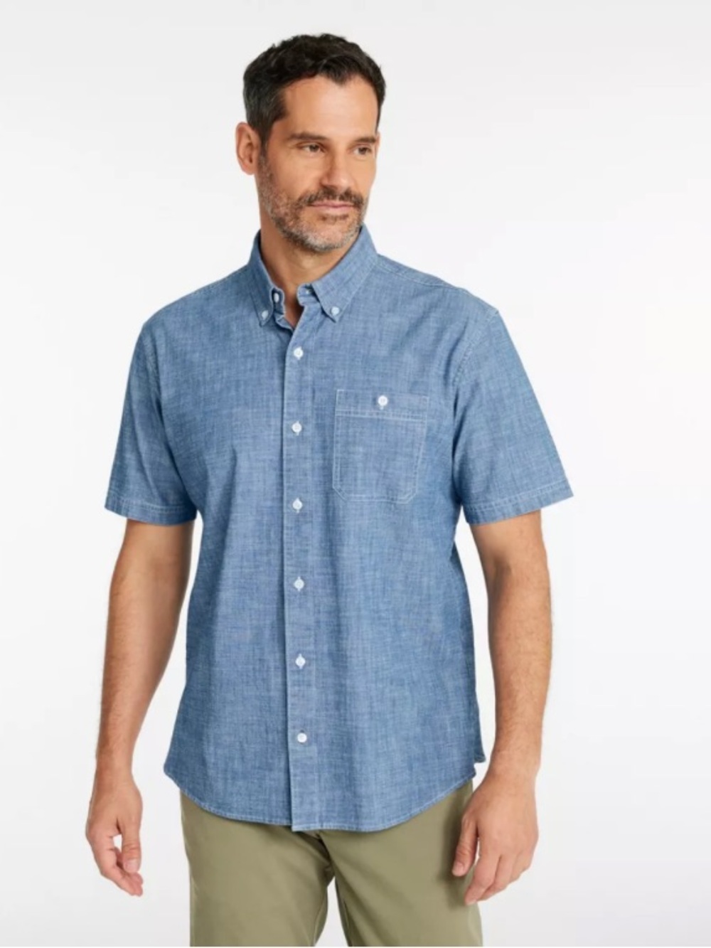 Comfort Stretch Chambray Shirt, Shortsleeved Traditional Fit in Classic Mint
